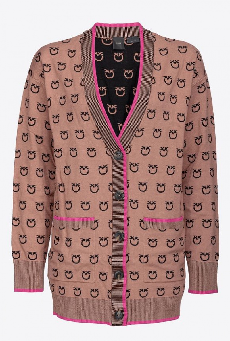 Pinko Logo Jacquard Cardigan Hnědé Černé | SN-PKO33514