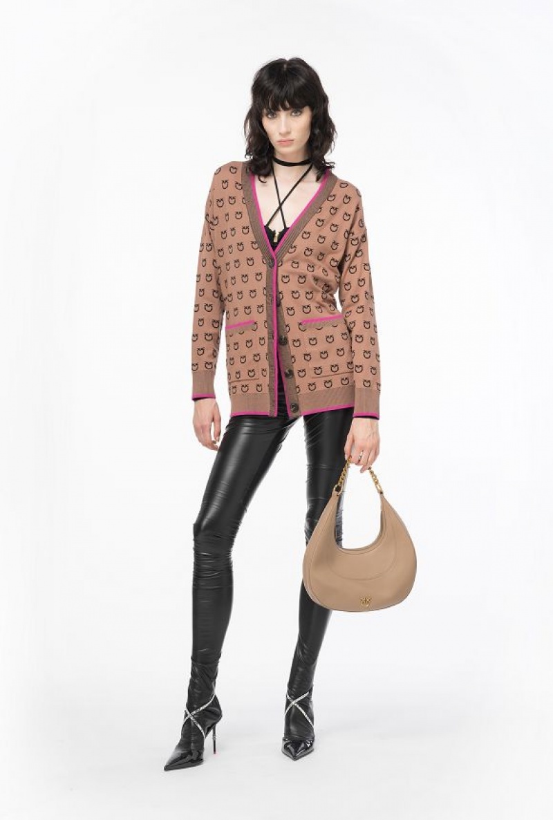 Pinko Logo Jacquard Cardigan Hnědé Černé | SN-PKO33514