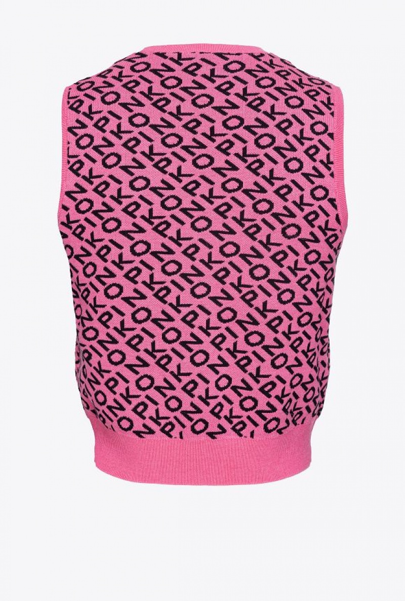 Pinko Logo Jacquard Vest Růžové Černé | SN-PKO33566