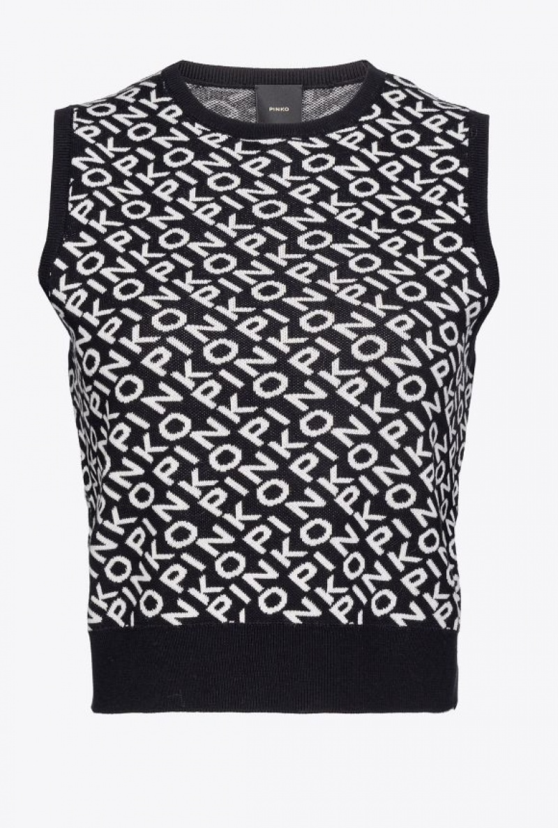 Pinko Logo Jacquard Vest Černé Bílé | SN-PKO33429