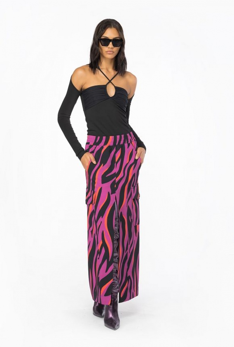 Pinko Long Cargo Skirt With Psychedelic Zebra Print Černé Oranžové | SN-PKO34084