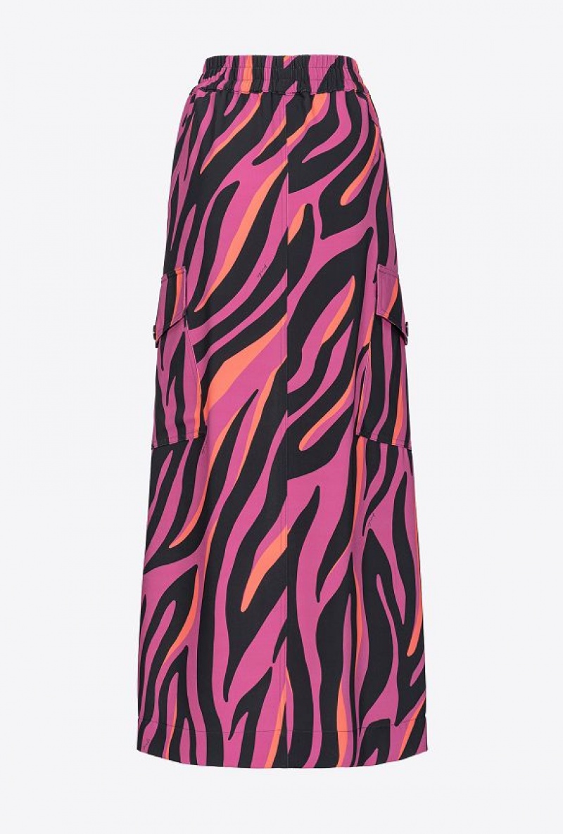 Pinko Long Cargo Skirt With Psychedelic Zebra Print Černé Oranžové | SN-PKO34084