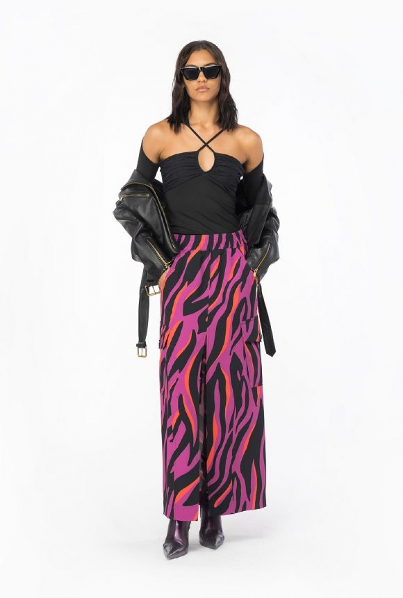 Pinko Long Cargo Skirt With Psychedelic Zebra Print Černé Oranžové | SN-PKO34084