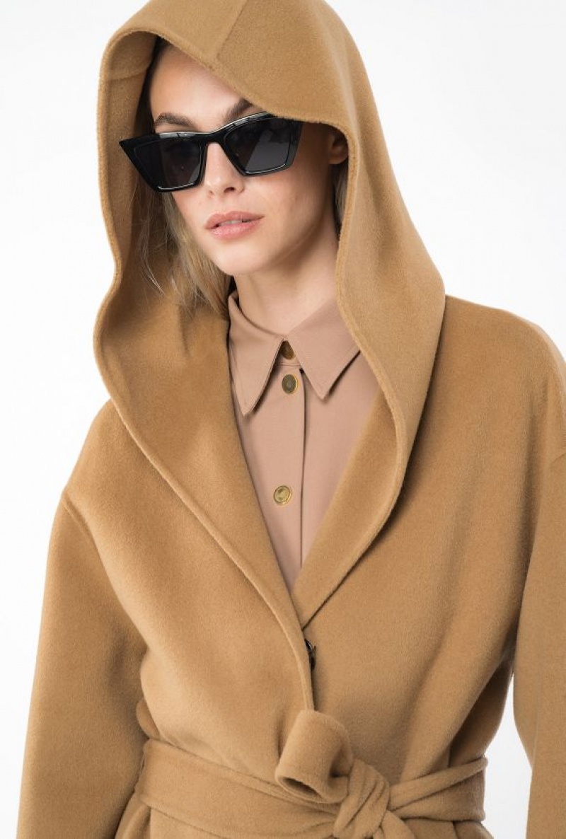 Pinko Long Cloth Coat With Hood Béžový Hnědé | SN-PKO33667