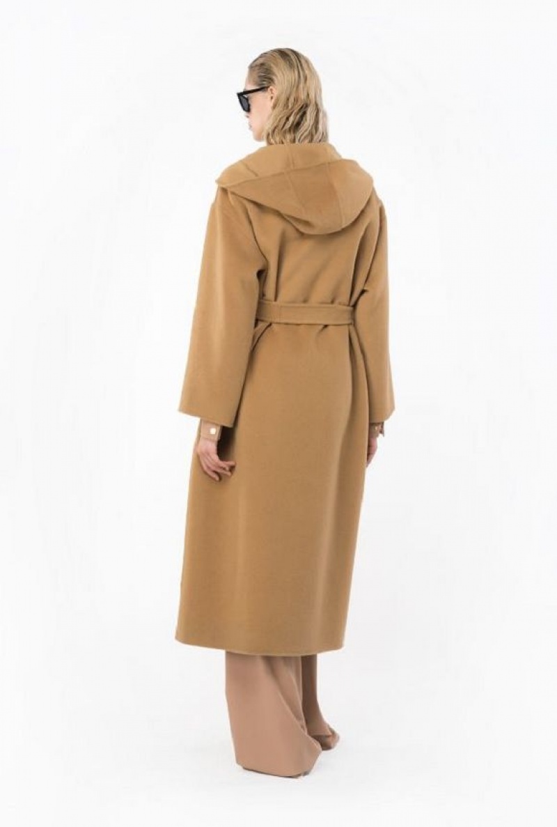 Pinko Long Cloth Coat With Hood Béžový Hnědé | SN-PKO33667