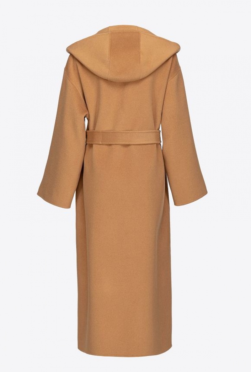 Pinko Long Cloth Coat With Hood Béžový Hnědé | SN-PKO33667