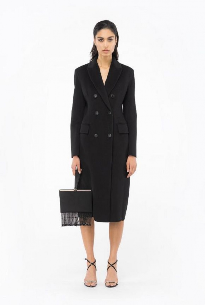 Pinko Long Coat In Double-layered Vlna Cloth Černé | SN-PKO33662