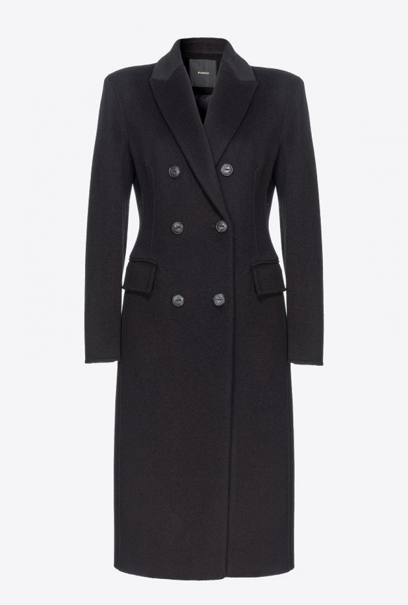 Pinko Long Coat In Double-layered Vlna Cloth Černé | SN-PKO33662