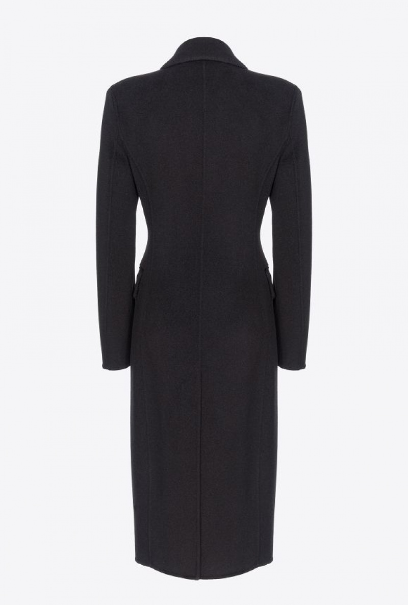 Pinko Long Coat In Double-layered Vlna Cloth Černé | SN-PKO33662