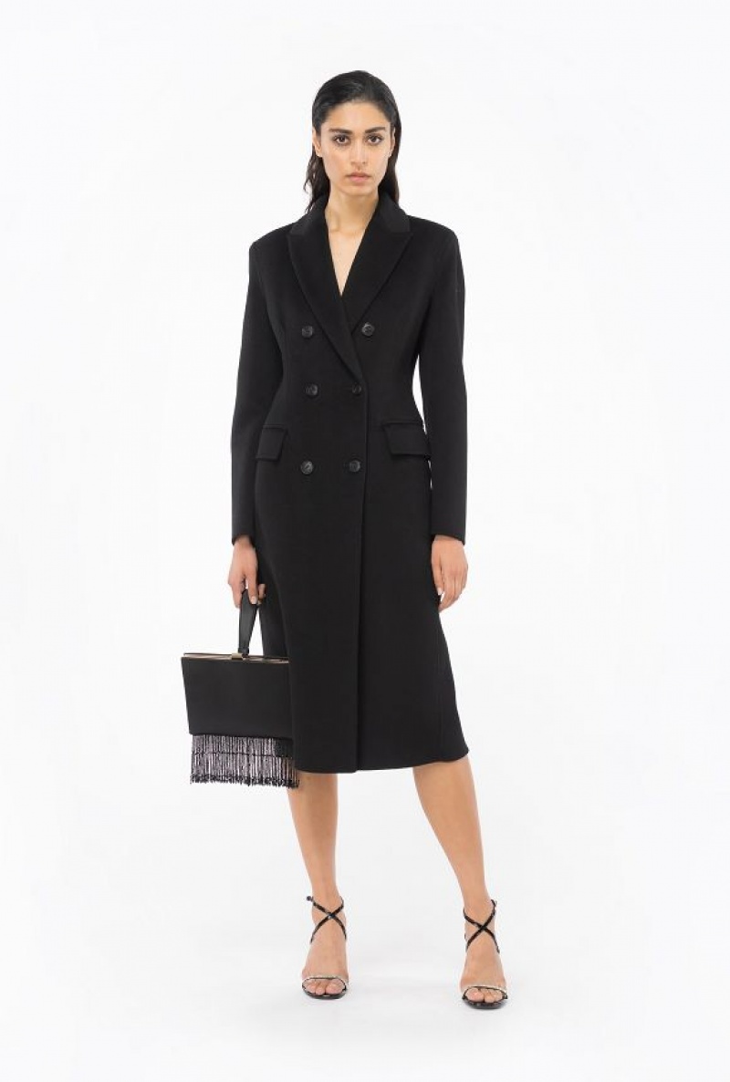 Pinko Long Coat In Double-layered Vlna Cloth Černé | SN-PKO33662