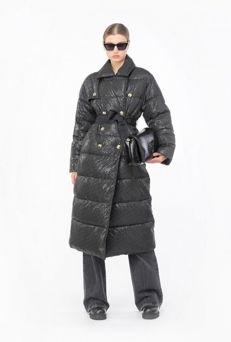 Pinko Long Down Jacket With Glossy Logo Print Černé | SN-PKO33653