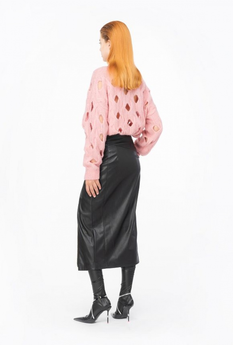 Pinko Long Læder-effect Skirt With Zip Černé | SN-PKO34103