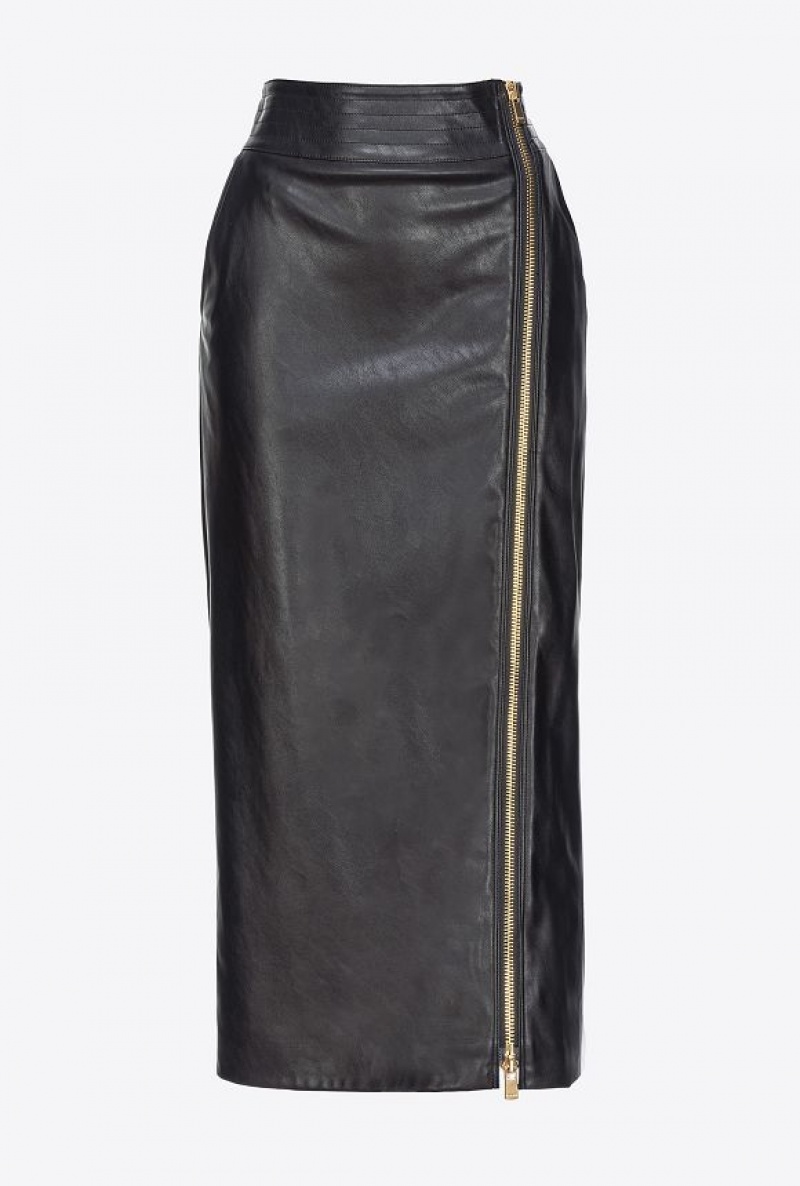 Pinko Long Læder-effect Skirt With Zip Černé | SN-PKO34103