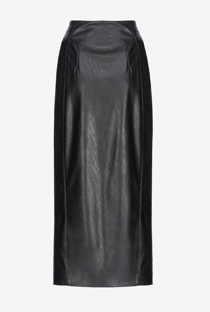 Pinko Long Læder-effect Skirt With Zip Černé | SN-PKO34103