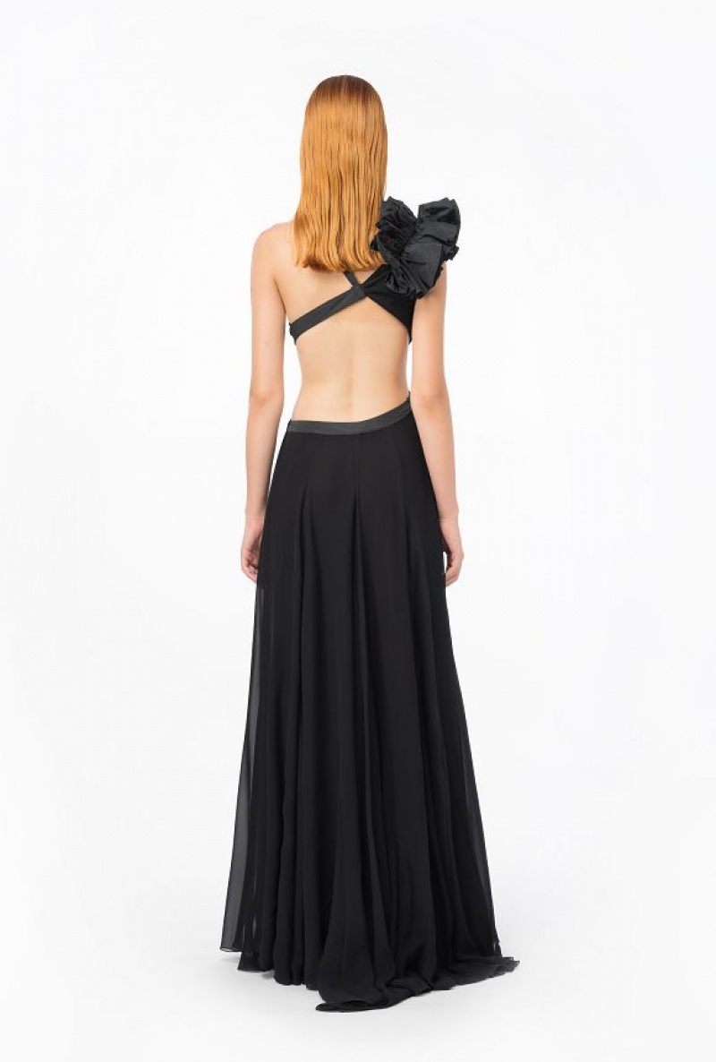 Pinko Long One-shoulder Šaty With Large Slit Černé | SN-PKO33056