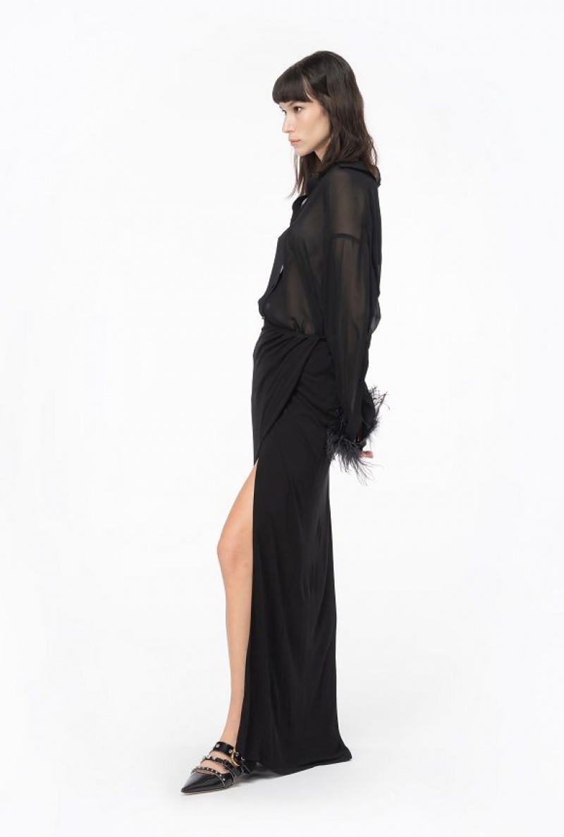 Pinko Long Shirt With Feathers Černé | SN-PKO33136