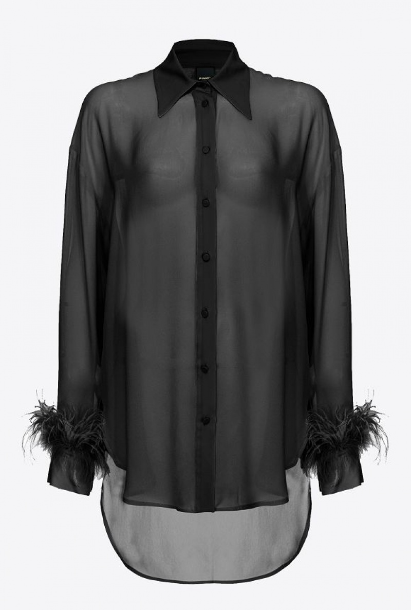 Pinko Long Shirt With Feathers Černé | SN-PKO33136