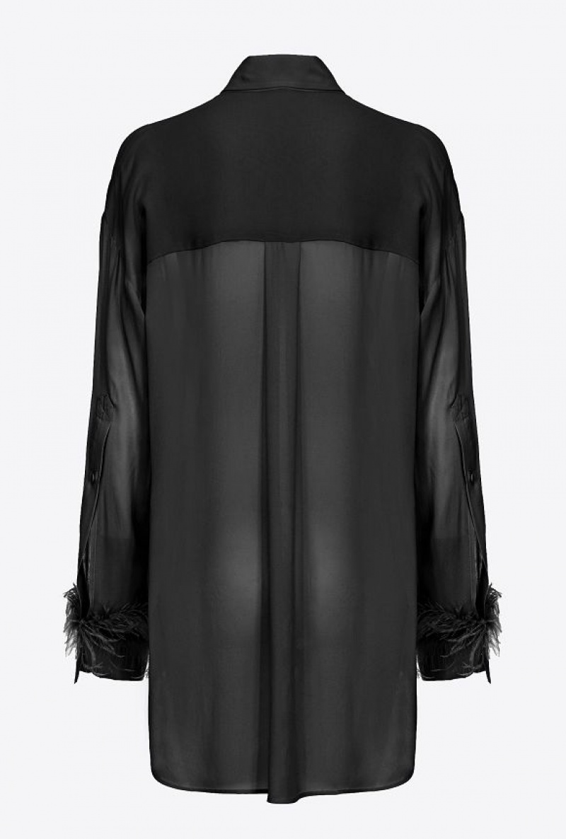 Pinko Long Shirt With Feathers Černé | SN-PKO33136