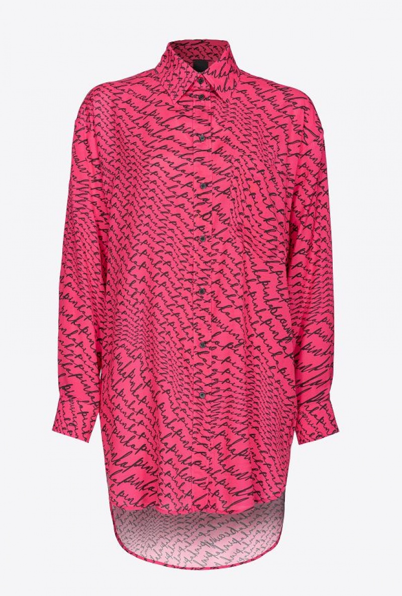 Pinko Long Shirt With Fluid Logo Print Růžové Černé | SN-PKO33852