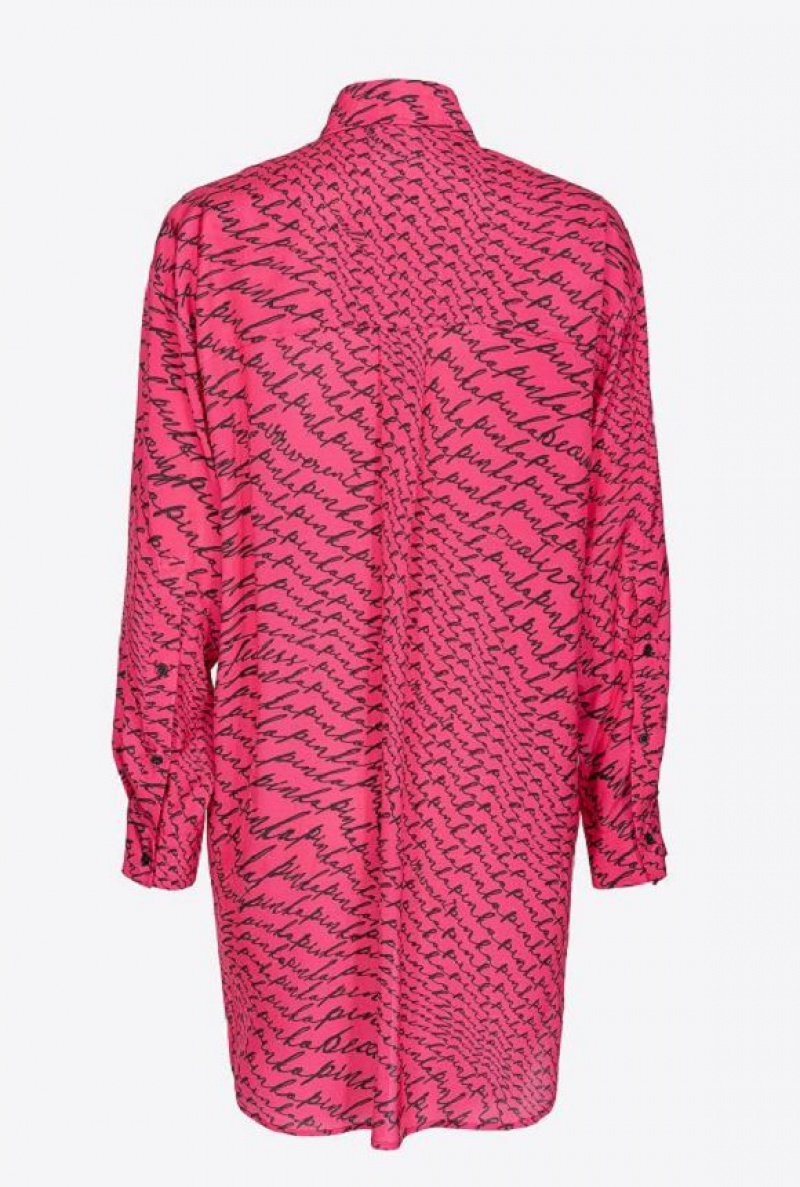 Pinko Long Shirt With Fluid Logo Print Růžové Černé | SN-PKO33852