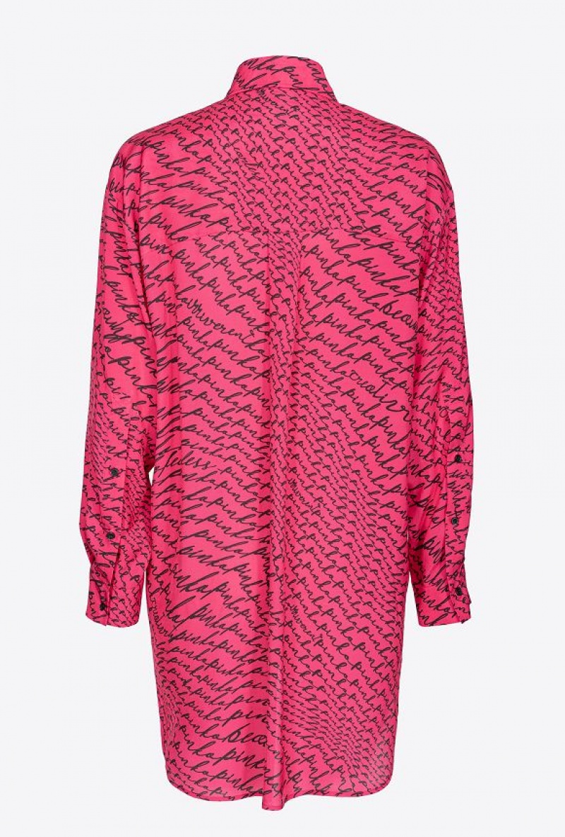 Pinko Long Shirt With Fluid Logo Print Růžové Černé | SN-PKO33161