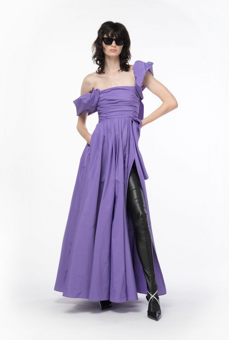 Pinko Long Taffeta Šaty With Removable Sleeves Fialové | SN-PKO33062