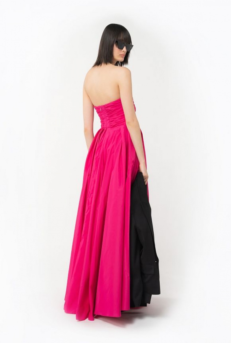 Pinko Long Taffeta Šaty With Removable Sleeves Růžové | SN-PKO33064