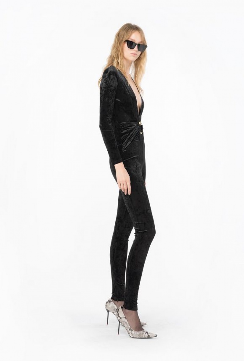 Pinko Long Velvet Jumpsuit Černé | SN-PKO33089