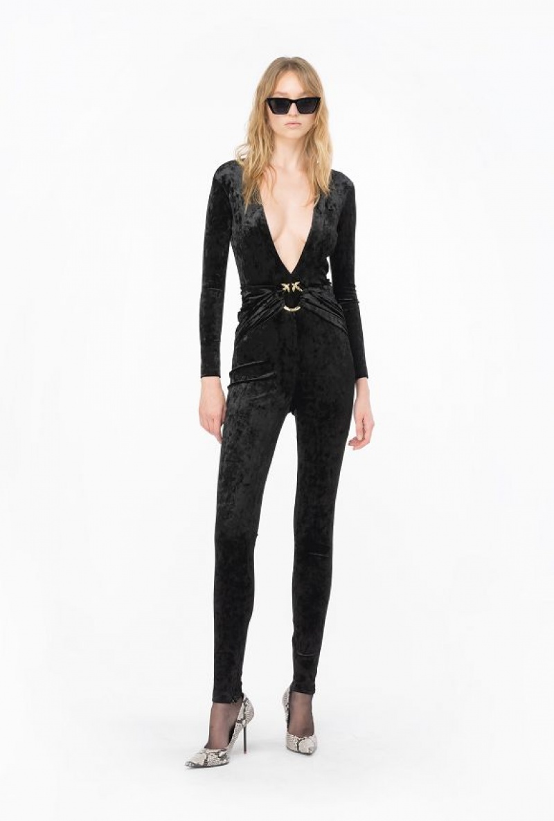 Pinko Long Velvet Jumpsuit Černé | SN-PKO33089