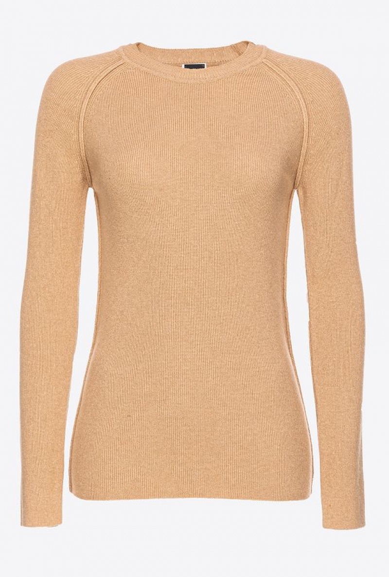 Pinko Long-sleeved Rib-knit Top Béžový | SN-PKO33523