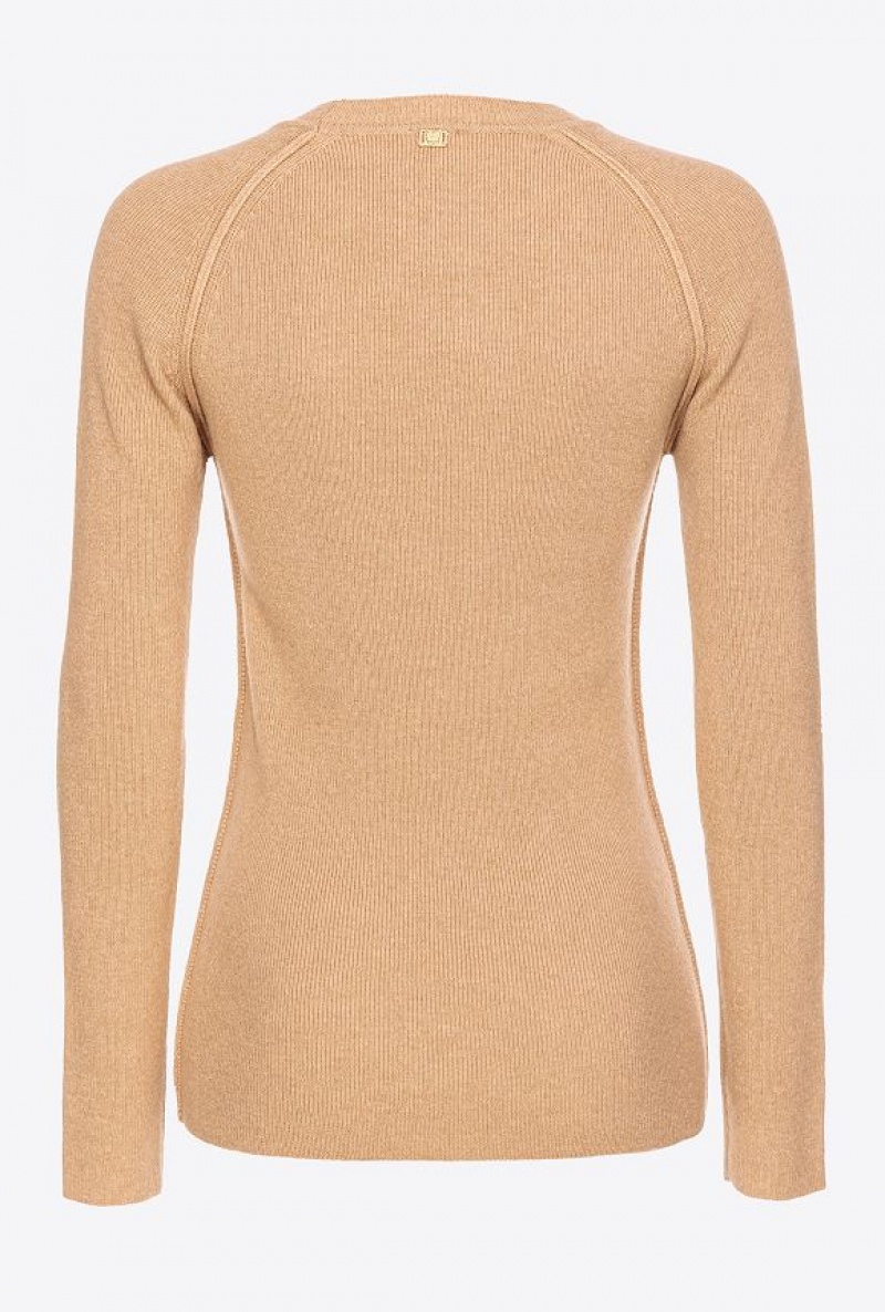 Pinko Long-sleeved Rib-knit Top Béžový | SN-PKO33523