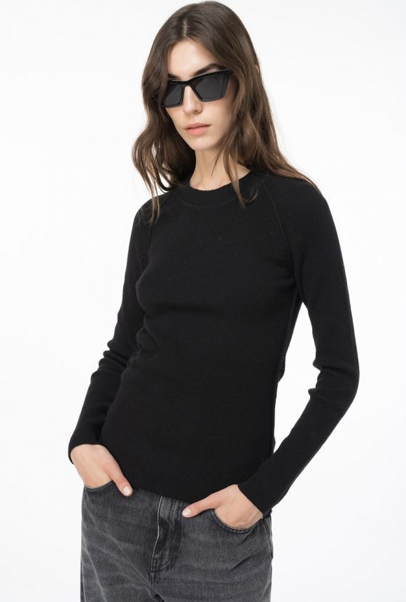 Pinko Long-sleeved Rib-knit Top Černé | SN-PKO33434