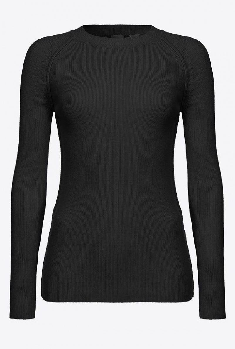 Pinko Long-sleeved Rib-knit Top Černé | SN-PKO33434