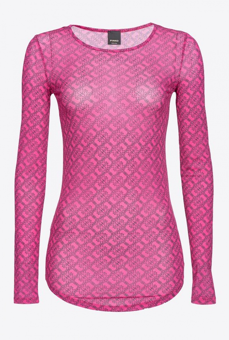 Pinko Long-sleeved Svetrové With Logo Fuchsie Černé | SN-PKO33345