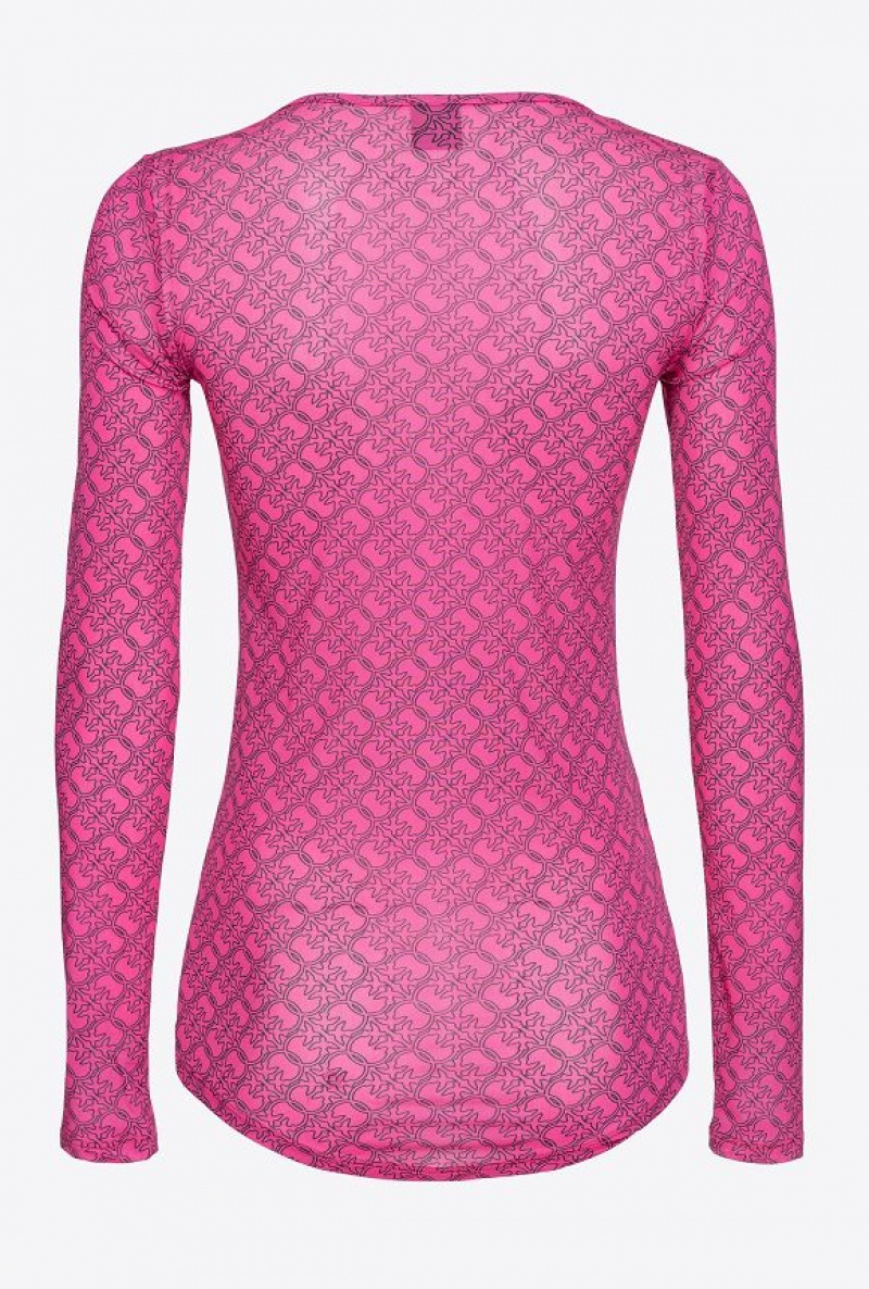 Pinko Long-sleeved Svetrové With Logo Fuchsie Černé | SN-PKO33345