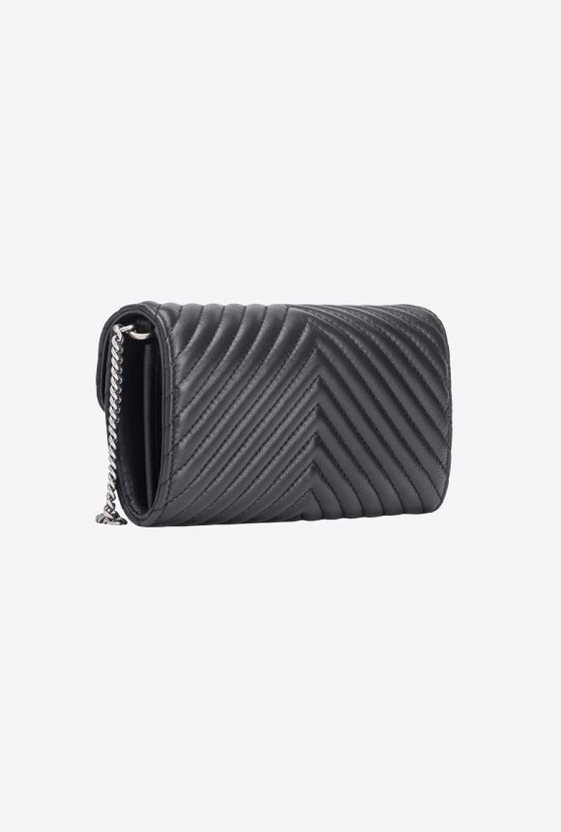 Pinko Love Bag One Wallet Chevron Černé Stříbrné | SN-PKO34310