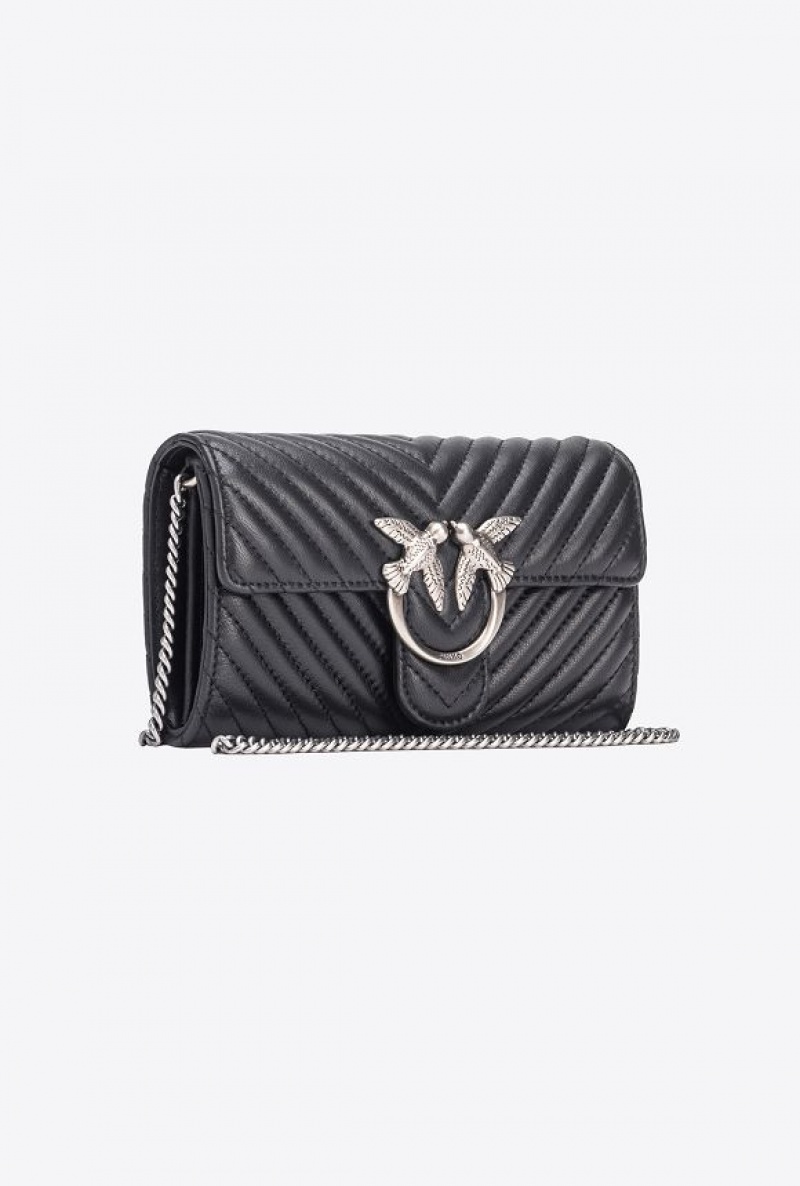 Pinko Love Bag One Wallet Chevron Černé Stříbrné | SN-PKO34310