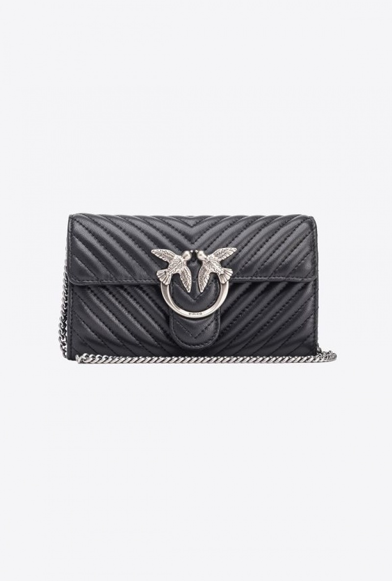 Pinko Love Bag One Wallet Chevron Černé Stříbrné | SN-PKO34310