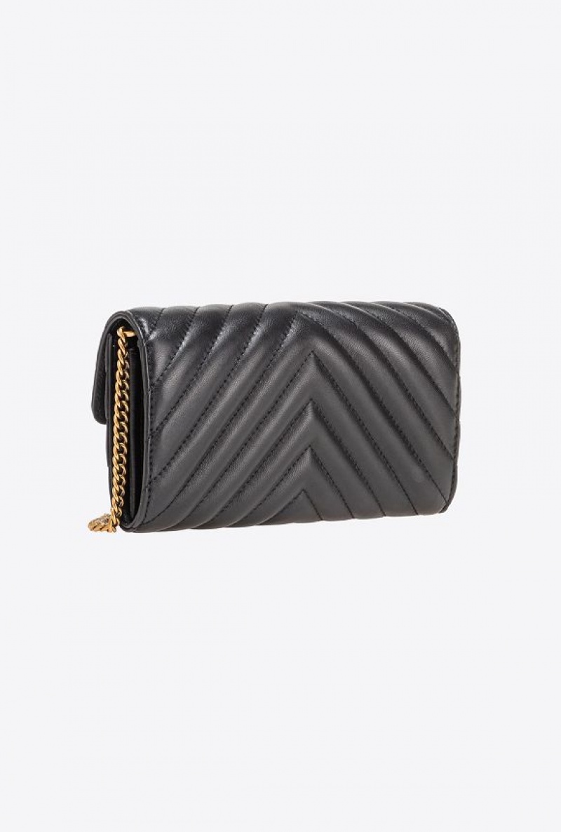 Pinko Love Bag One Wallet Chevron Černé Zlaté | SN-PKO32452