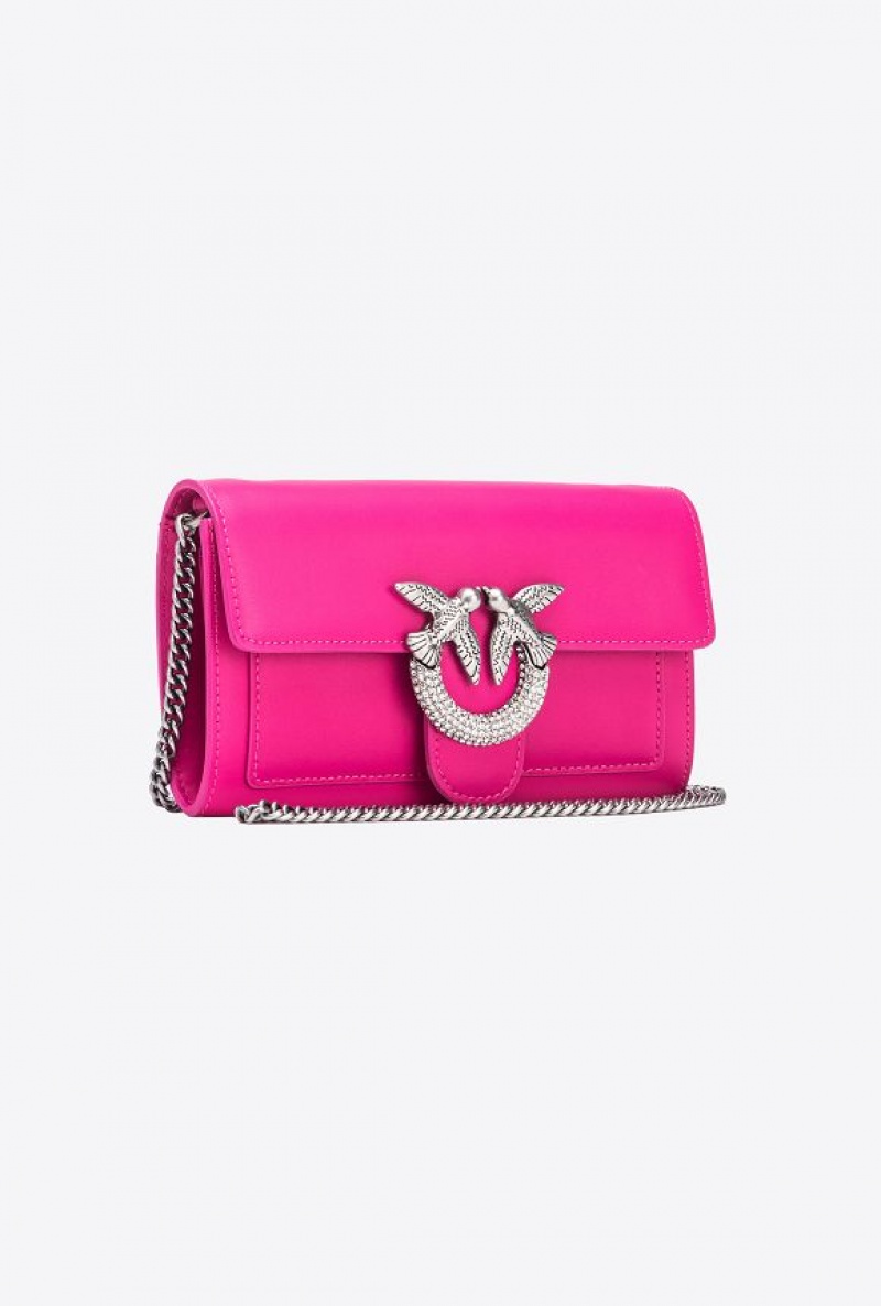 Pinko Love Bag One Wallet With Rhinestones Růžové Stříbrné | SN-PKO34293