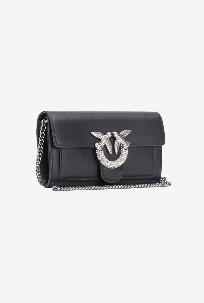 Pinko Love Bag One Wallet With Rhinestones Černé Stříbrné | SN-PKO34295