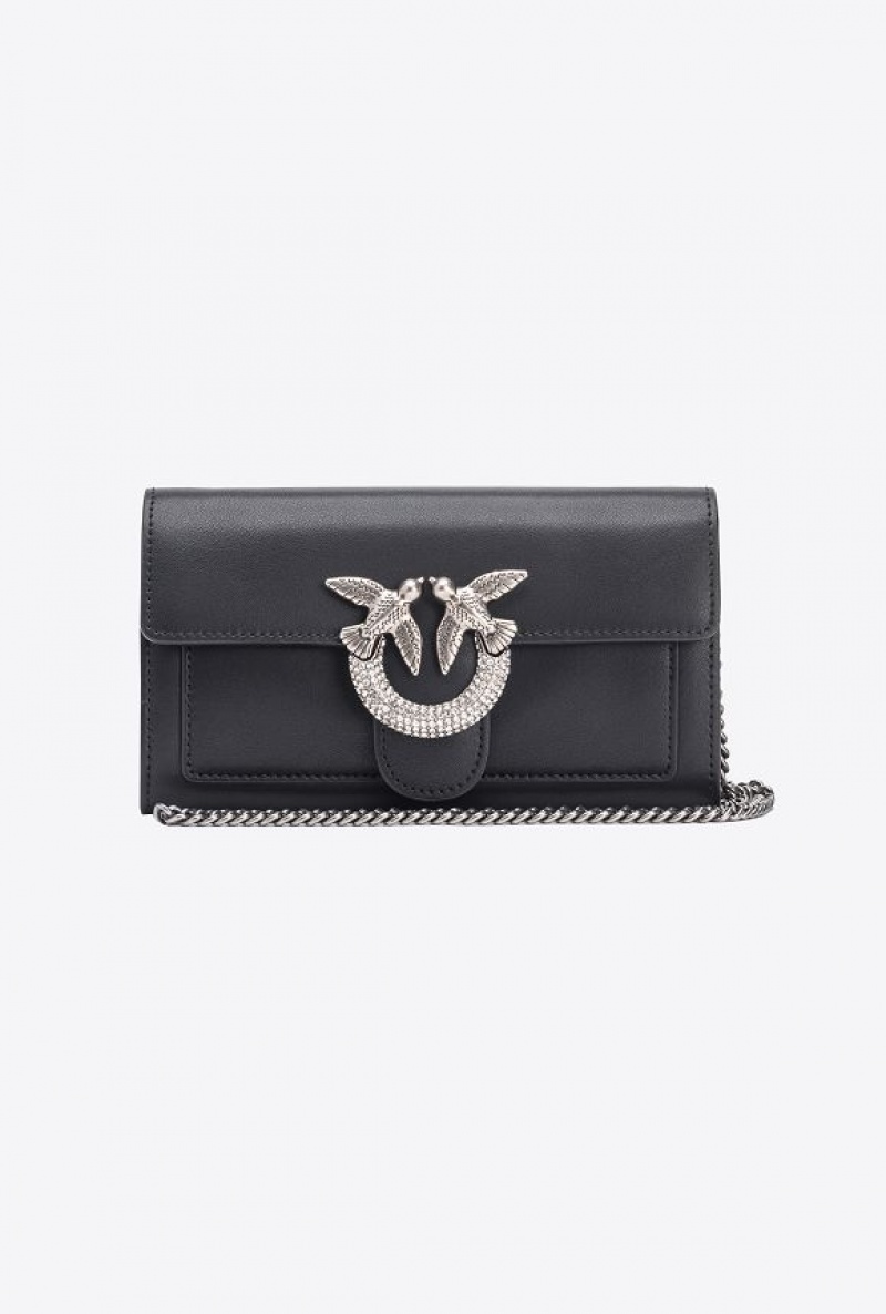 Pinko Love Bag One Wallet With Rhinestones Černé Stříbrné | SN-PKO34295