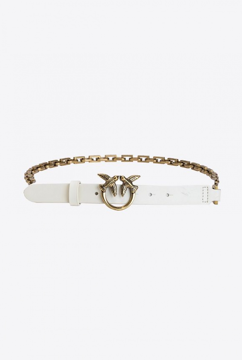 Pinko Love Birds Belt With Chain Bílé Bílé Zlaté | SN-PKO34186