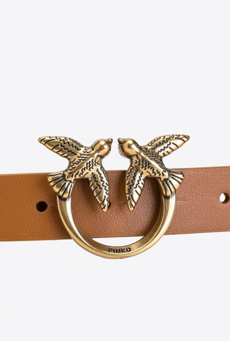 Pinko Love Birds Belt With Chain Hnědé | SN-PKO34167