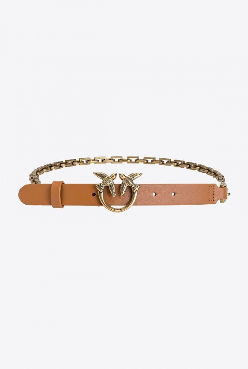 Pinko Love Birds Belt With Chain Hnědé | SN-PKO34167