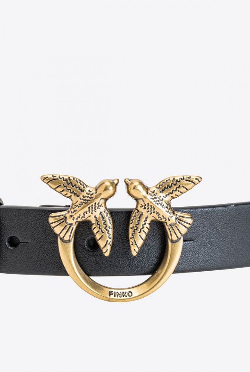 Pinko Love Birds Belt With Large Chain Černé Zlaté | SN-PKO34211