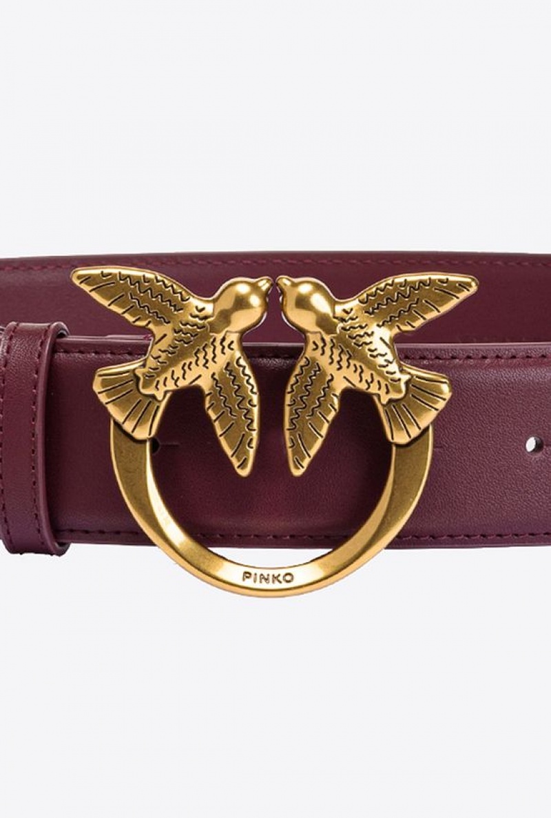 Pinko Love Birds High Læder Belt 4cm Zlaté | SN-PKO34169