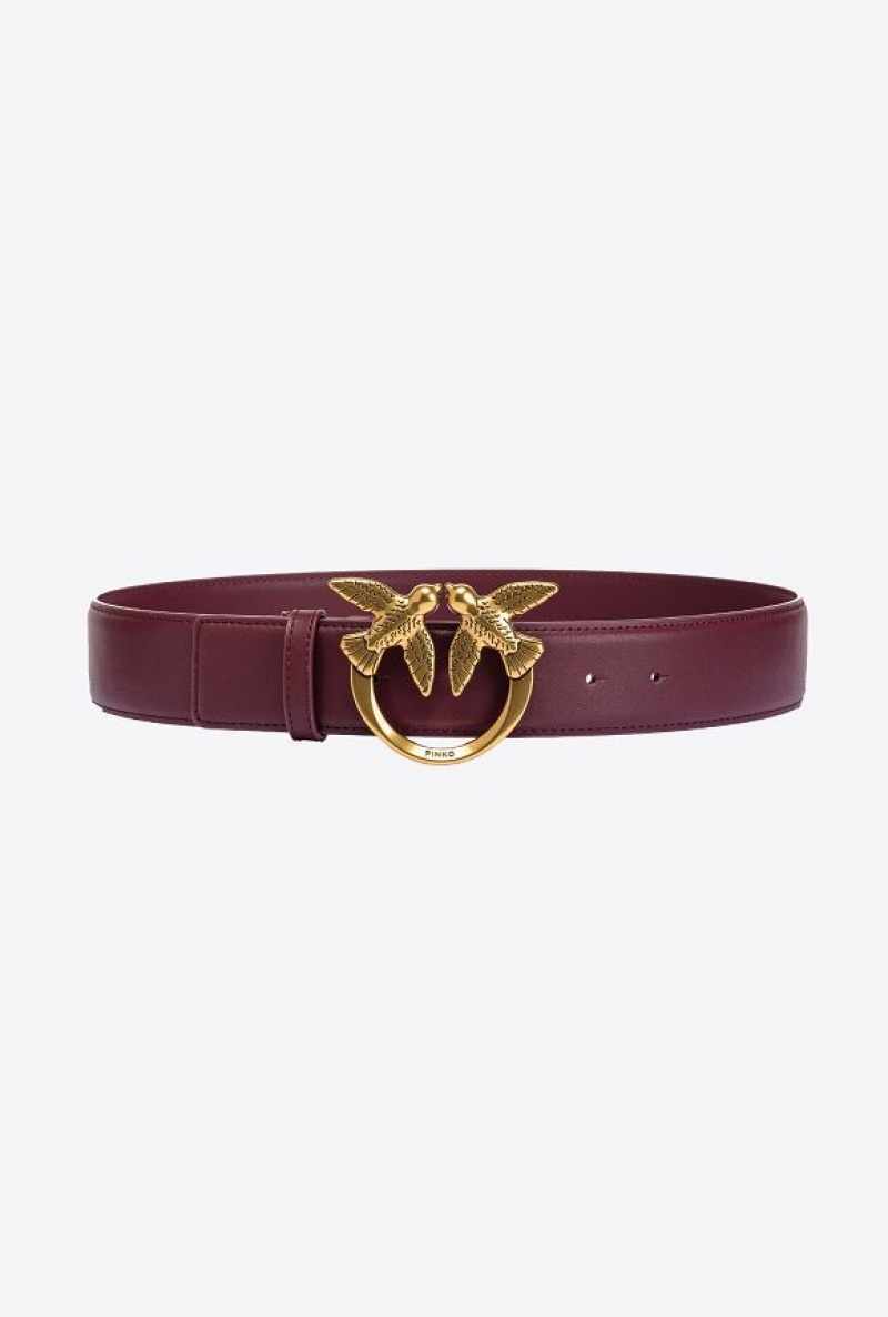 Pinko Love Birds High Læder Belt 4cm Zlaté | SN-PKO34169