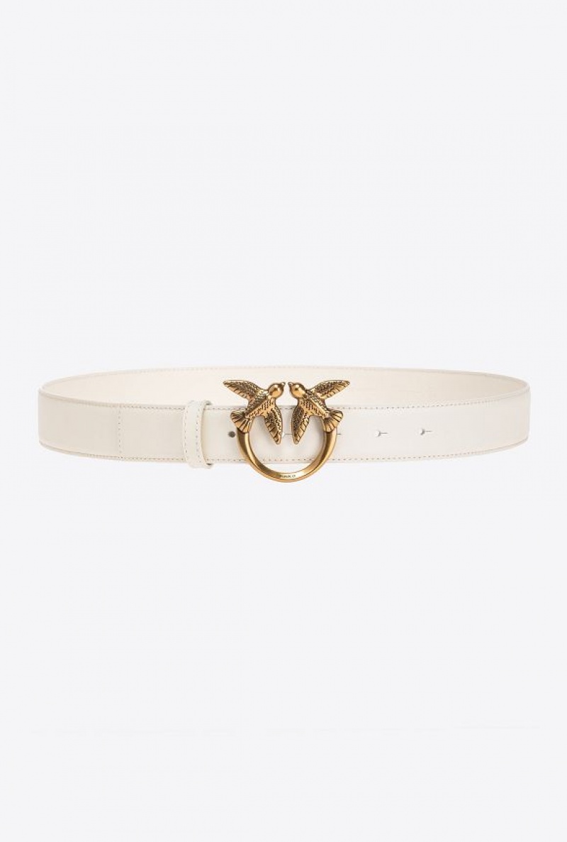 Pinko Love Birds Læder Belt 3cm Bílé Bílé Zlaté | SN-PKO34232