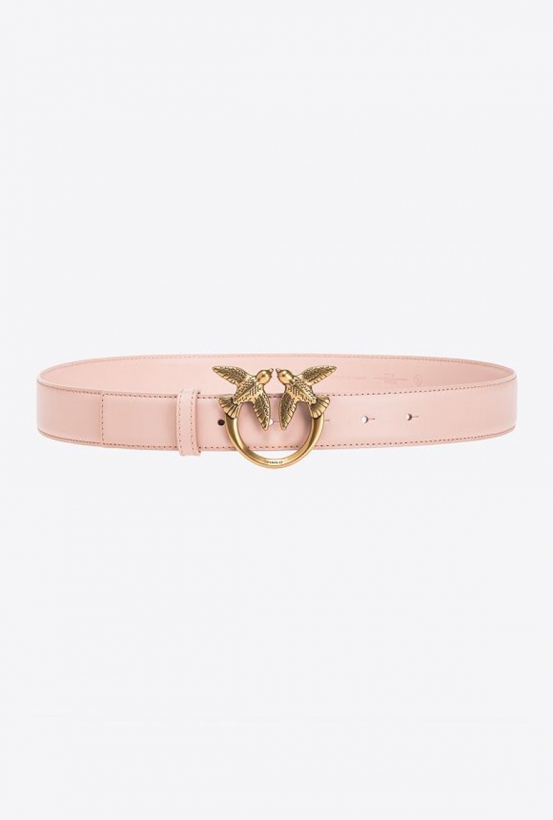 Pinko Love Birds Læder Belt 3cm Růžové Růžové Zlaté | SN-PKO34231